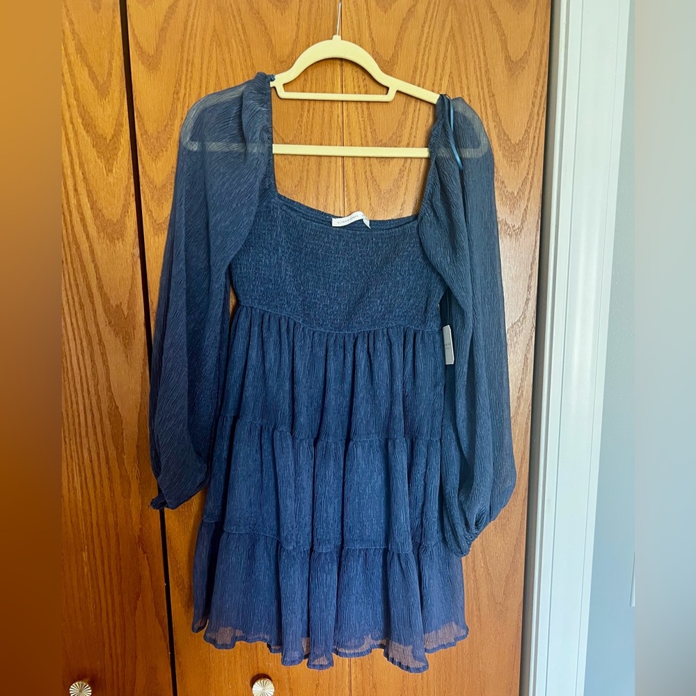 Chic Blue Long Sleeve Dress